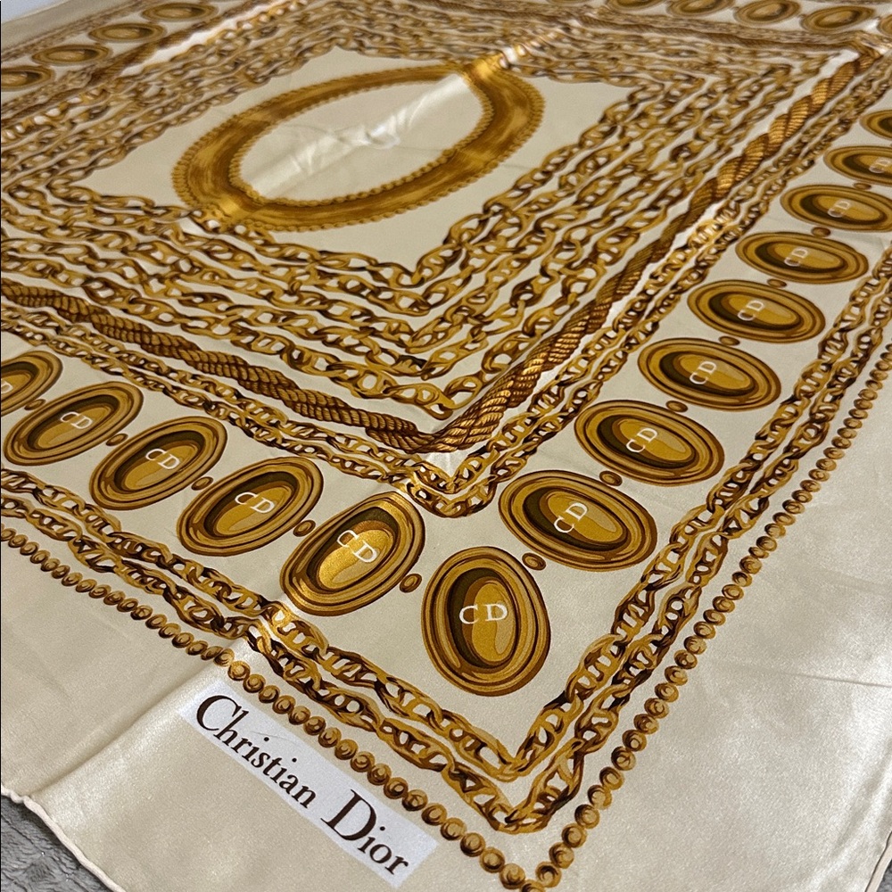 Christian Dior Gold and Cream Silk Scarf - Picture 4 of 10